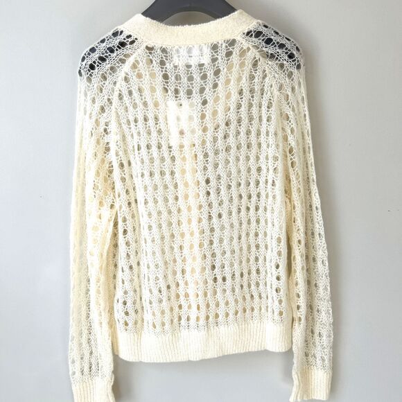 Elle Grey Womens Angora Crochet V Neck Cardigan Cream Boho Cottagecore NWT - Picture 3 of 15